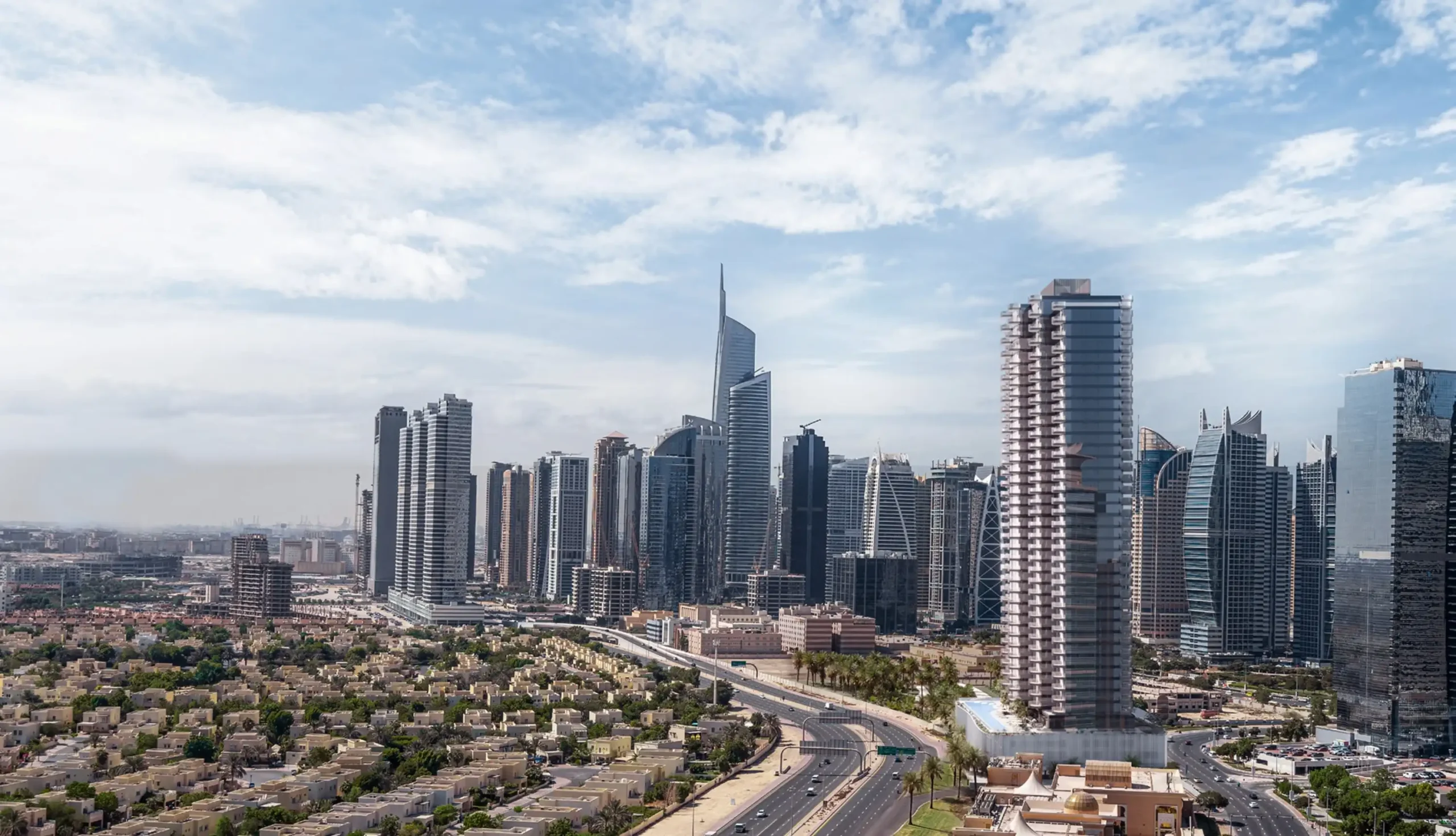 Modern residential towers and commercial buildings in JLT Dubai